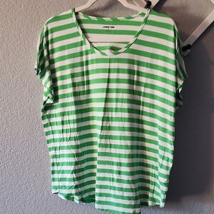 Land's End Green and White Striped T-Shirt
